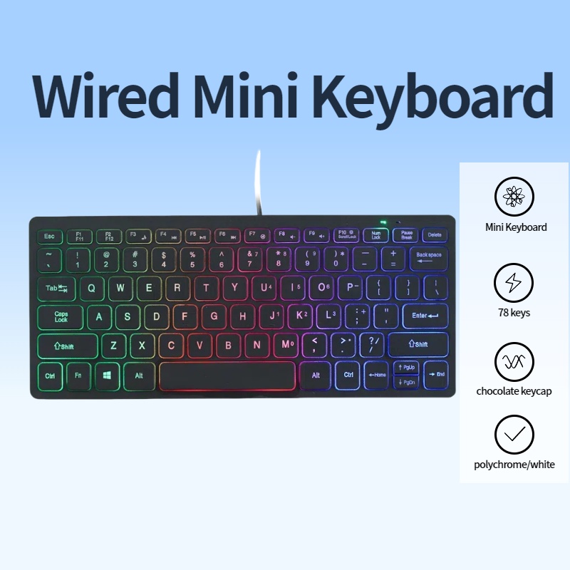 Gaming Keyboard Budget - Przewodowa mini klawiatura z 78 klawiszami,
