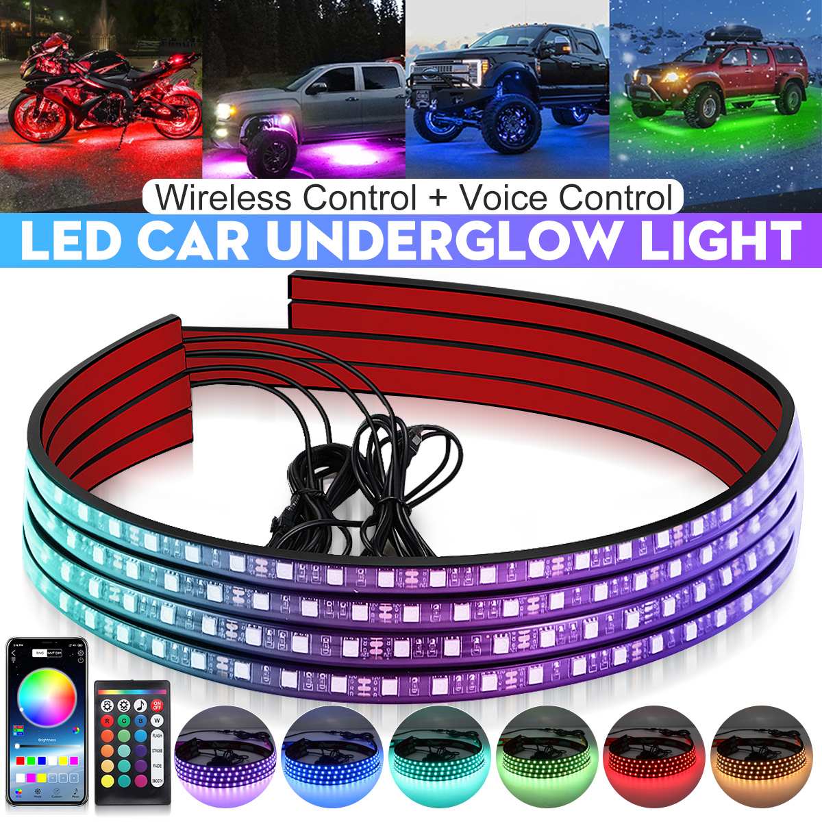Rgb Underglow Strip - Bezprzewodowa samochodowa elastyczna taśma LED podświetlenie