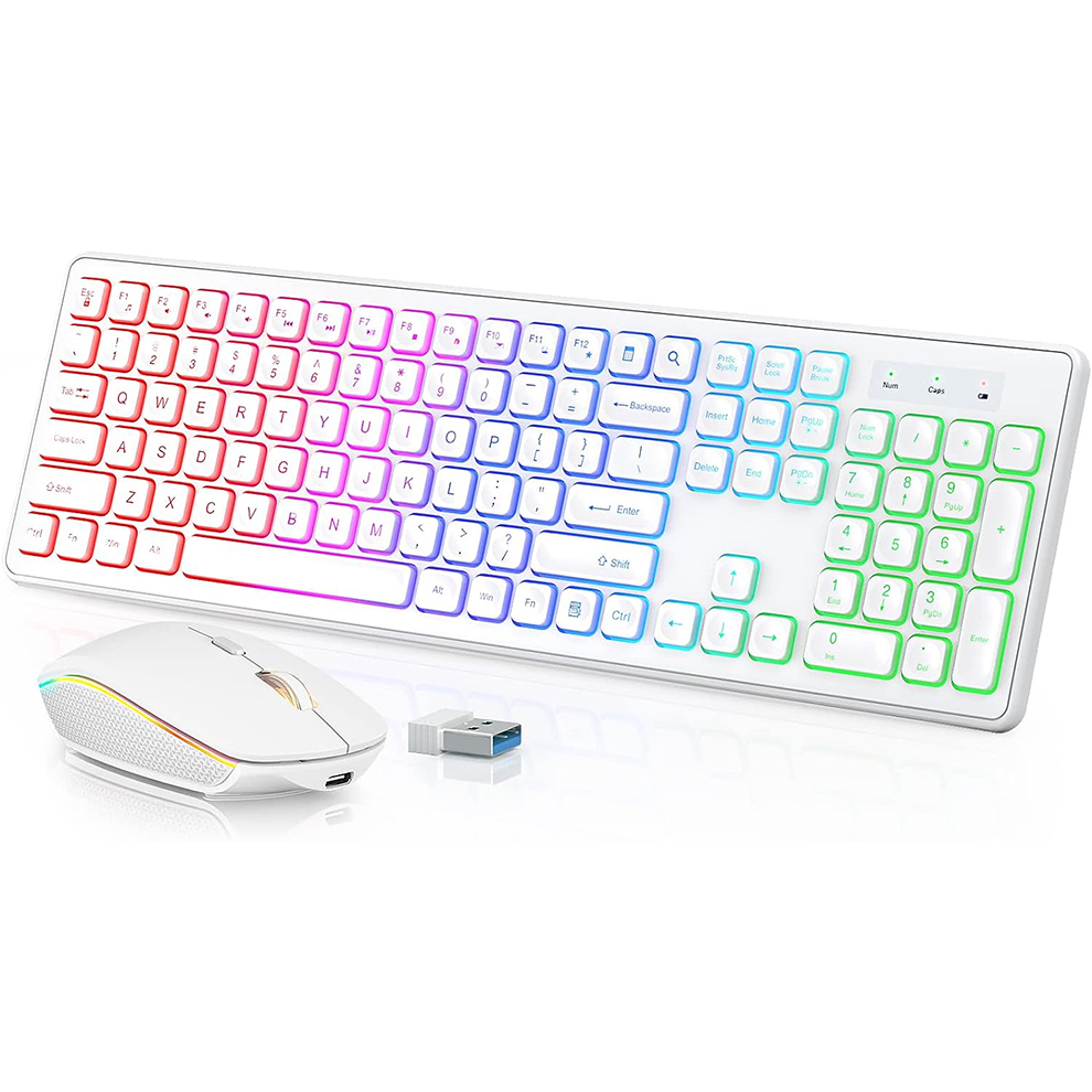 Gaming Keyboard Mouse Set - Podświetlana bezprzewodowa klawiatura i mysz, ciche